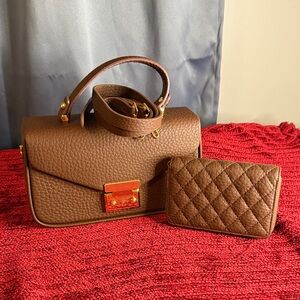 Chic Brown Leather Satchel and Wallet Set